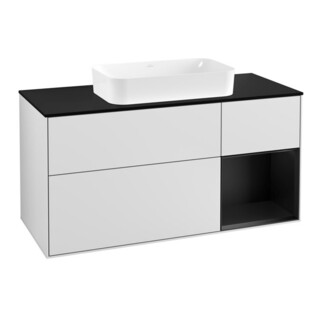 V&B Meuble sous lavabo Finion 120 cm, placage bois, laque rouge bleu, blanc laqué