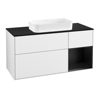 V&B Meuble sous lavabo Finion 120 cm, placage bois, laque rouge bordeaux, laque blanc brillant