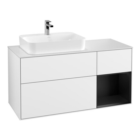 V&B Meuble sous lavabo Finion 120 cm, placage bois, laque rouge brillant, blanc brillant