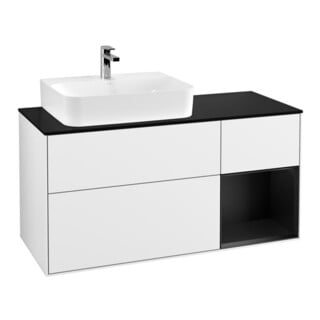 V&B Meuble sous lavabo Finion 120 cm, placage bois, laque rouge brillant, blanc brillant