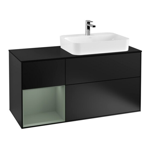 V&B Meuble sous lavabo Finion 120 cm, placage bois, laque rouge et bleu