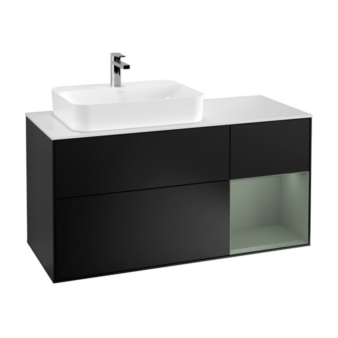V&B Meuble sous lavabo Finion 120 cm, placage bois, laque rouge et bleu