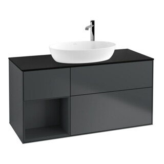 V&B Meuble sous lavabo Finion 120 cm, placage bois, laqué rouge et bleu