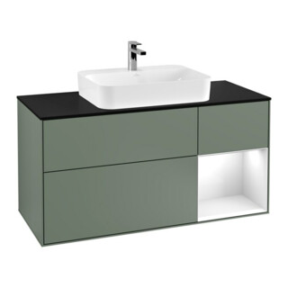 V&B Meuble sous lavabo Finion 120 cm, placage bois, laque rouge/gris/blanc, huile et laque