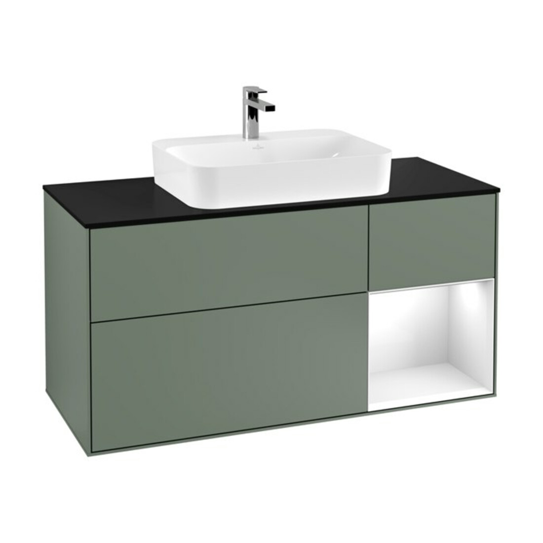 V&B Meuble sous lavabo Finion 120 cm, placage bois, laque rouge/gris/blanc, huile et laque