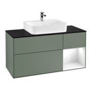 V&B Meuble sous lavabo Finion 120 cm, placage bois, laqué rouge-gris, huile et laqué