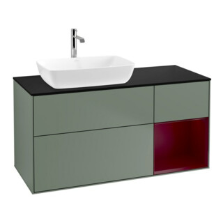 V&B Meuble sous lavabo Finion 120 cm, placage bois, laque rouge, huile laquée