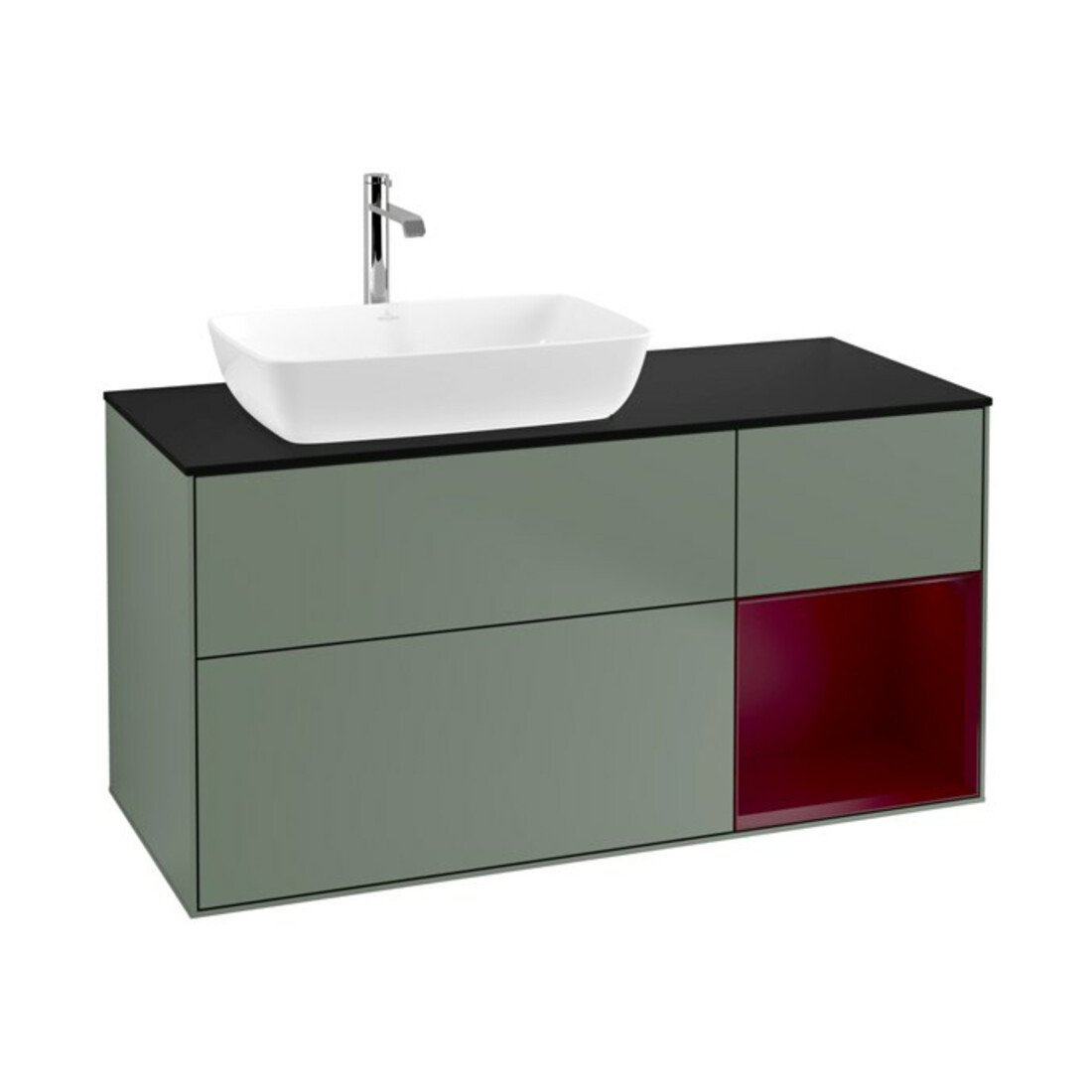 V&B Meuble sous lavabo Finion 120 cm, placage bois, laque rouge, huile laquée