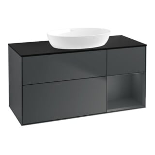 V&B Meuble sous lavabo Finion 120 cm, placage bois, laqué rouge, laqué bleu