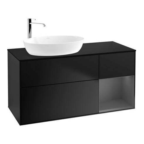 V&B Meuble sous lavabo Finion 120 cm, placage bois, laque rouge, laque bleue