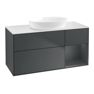 V&B Meuble sous lavabo Finion 120 cm, placage bois, laqué rouge mat, bleu mat