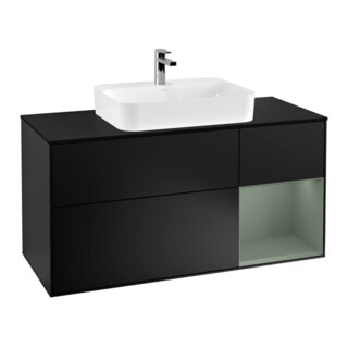 V&B Meuble sous-lavabo Finion 120 cm, placage bois, laque rouge olivier, laque bleue