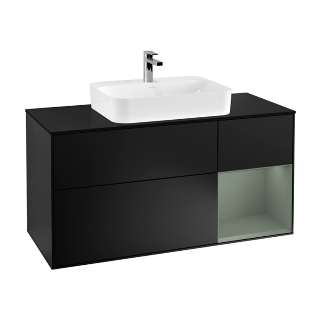V&B Meuble sous-lavabo Finion 120 cm, placage bois, laque rouge olivier, laque bleue