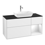 V&B Meuble sous lavabo Finion 120 cm, placage bois m, armoire g blanc laqué, brillant blanc laqué