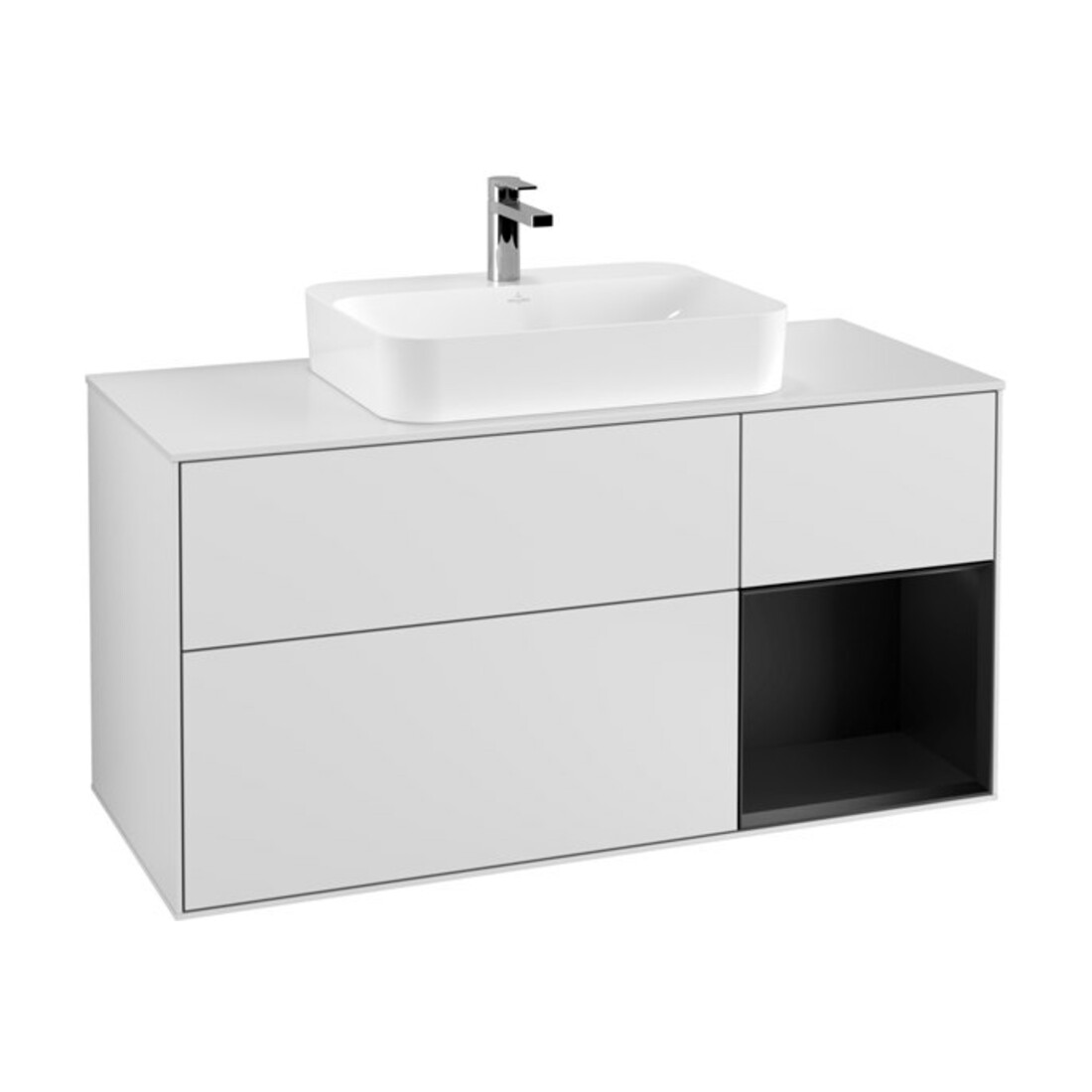 V&B Meuble sous lavabo Finion 120 cm, placage bois m, façade bois laqué bleu m, blanc m laqué