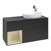 V&B Meuble sous lavabo Finion 120 cm, placage bois m, face gris clair mat laqué, blanc mat laqué