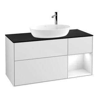 V&B Meuble sous lavabo Finion 120 cm, placage bois m, face laque blanche, blanc m laque
