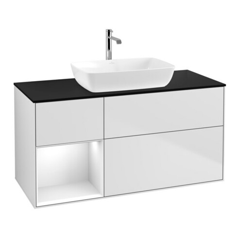 V&B Meuble sous lavabo Finion 120 cm, placage bois m, face laquée blanc, blanc m laqué