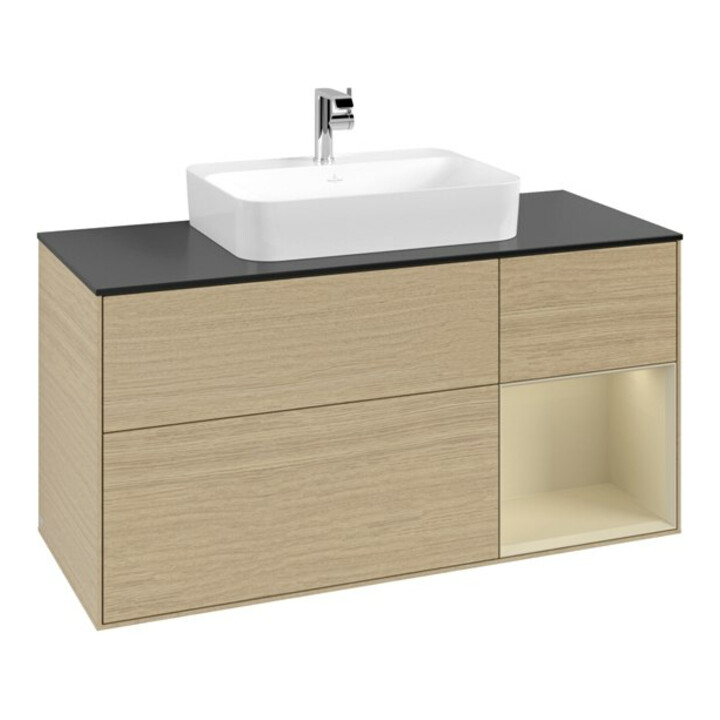 V&B Meuble sous lavabo Finion 120 cm, placage bois m, gris clair m, ouverture ven