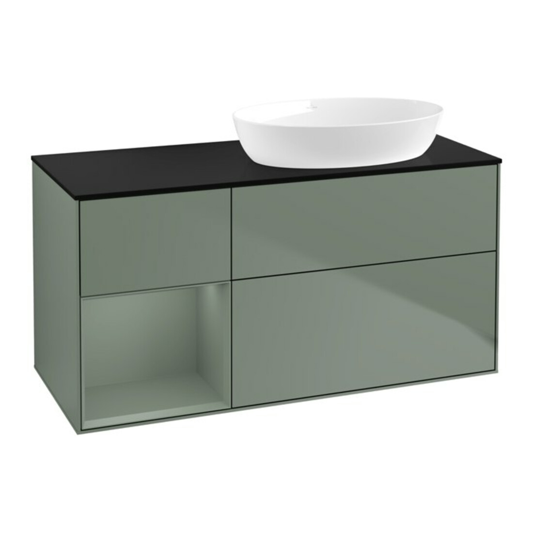 V&B Meuble sous lavabo Finion 120 cm, placage bois m, laque olive m, laque olive m