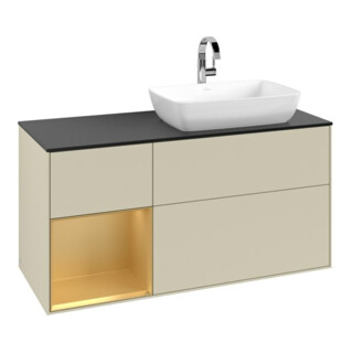 V&B Meuble sous lavabo Finion 120 cm, placage bois m, laque or m, gris m laque