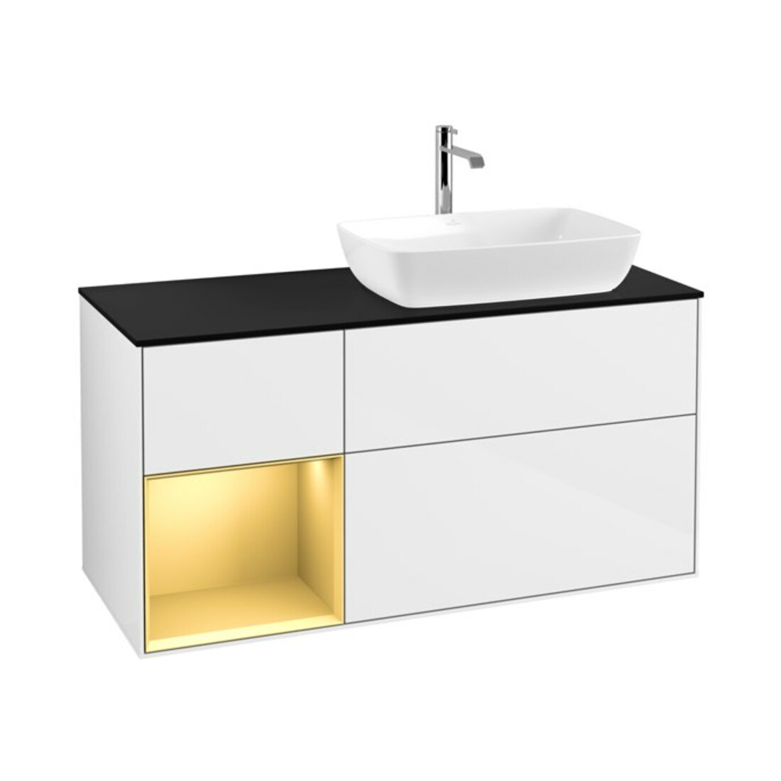 V&B Meuble sous-lavabo Finion 120 cm, placage bois m, laque or m, laque blanc brillant