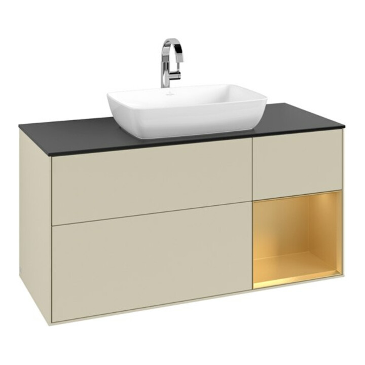 V&B Meuble sous lavabo Finion 120 cm, placage bois m, laqué or m, laqué gris m