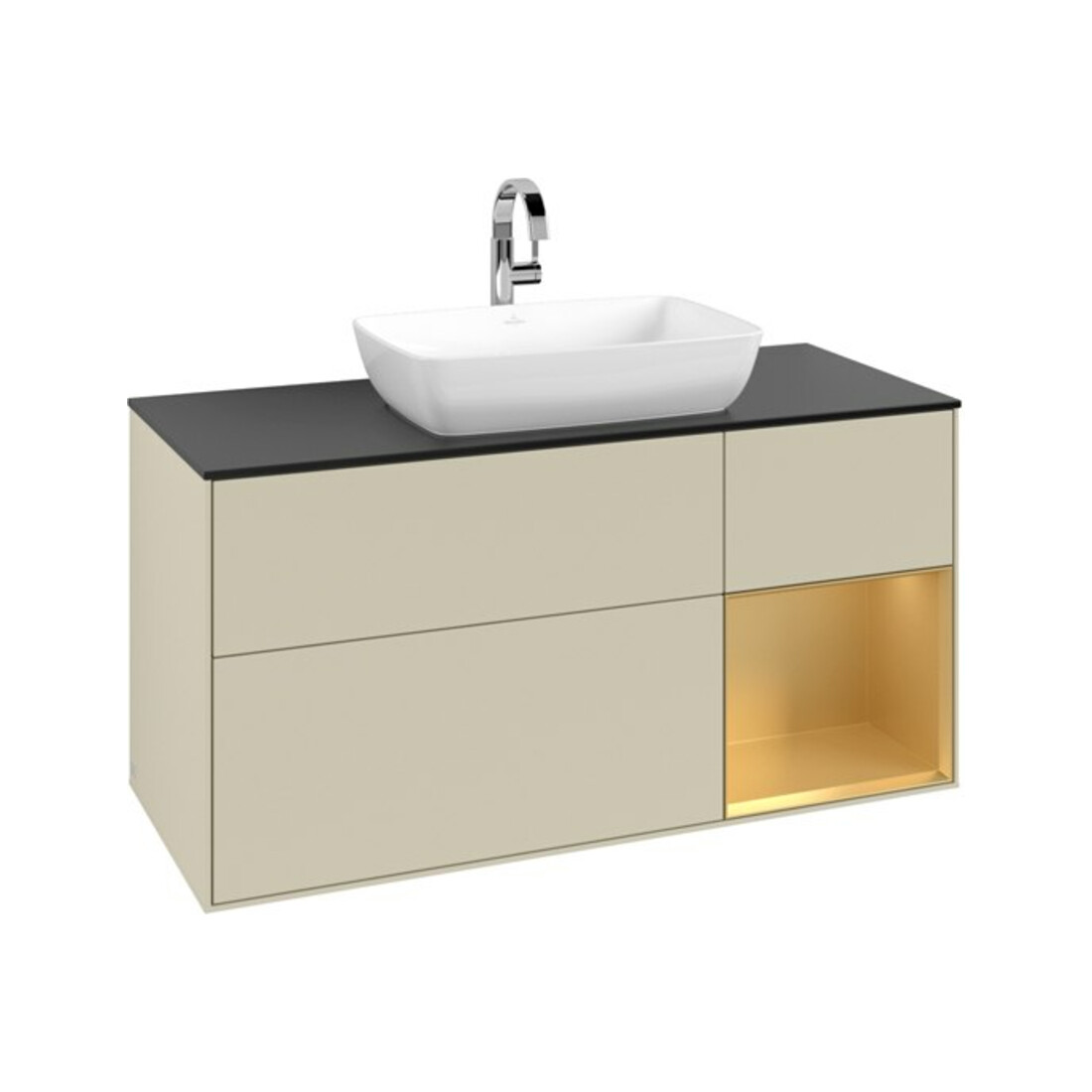 V&B Meuble sous lavabo Finion 120 cm, placage bois m, laqué or m, laqué gris m