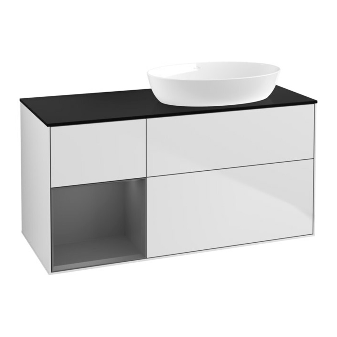 V&B Meuble sous lavabo Finion 120 cm, placage bois m, laque Rg A, blanc m laque