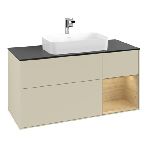V&B Meuble sous lavabo Finion 120 cm, placage bois m, poignée droite Oa ven, gris mat Lac