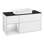 V&B Meuble sous lavabo Finion 120 cm, placage bois m, rangée latérale blanche m, laqué brillant