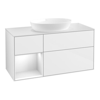 V&B Meuble sous lavabo Finion 120 cm, placage bois m, rangement gris blanc laqué, brillant blanc laqué