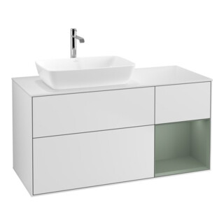 V&B Meuble sous lavabo Finion 120 cm, placage bois m, régl. huile m laque, blanc m laque
