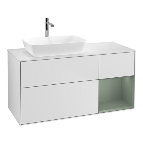 V&B Meuble sous lavabo Finion 120 cm, placage bois m, régl. huile m laque, blanc m laque