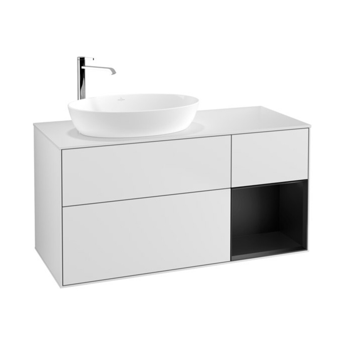 V&B Meuble sous-lavabo Finion 120 cm, placage bois m, tiroir bleu m laque, blanc m laque