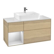 V&B Meuble sous-lavabo Finion 120 cm, placage bois m, tiroir gauche blanc m Lac, Oa ven