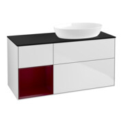 V&B Meuble sous lavabo Finion 120 cm, placage bois m, tiroir Peo m laqué, blanc m laqué
