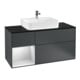 V&B Meuble sous lavabo Finion 120 cm, placage bois marron, rangement latéral blanc mat, avec laque bleue mat