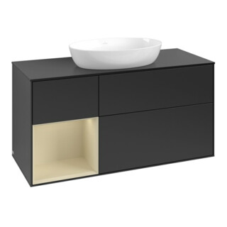 V&B Meuble sous lavabo Finion 120 cm, placage bois mastic, laque gris, blanc mastic lacqué