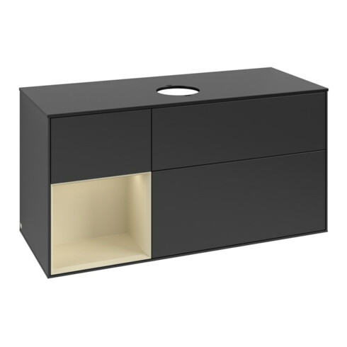 V&B Meuble sous lavabo Finion 120 cm, placage bois mastic, laque gris, blanc mastic lacqué