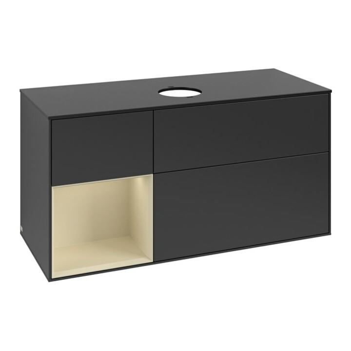 V&B Meuble sous lavabo Finion 120 cm, placage bois mastic, laque gris, blanc mastic lacqué