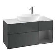 V&B Meuble sous-lavabo Finion 120 cm, placage bois mât, face A mât laqué, md bleu mât laqué