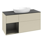 V&B Meuble sous lavabo Finion 120 cm, placage bois mat, face bleue mate laquée, côtés gris mat laqués-3