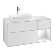 V&B Meuble sous lavabo Finion 120 cm, placage bois mat, face laquée blanche, corps laqué blanc