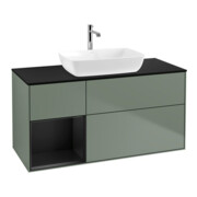 V&B Meuble sous lavabo Finion 120 cm, placage bois mat, tiroir bleu mat laqué, olivier mat laqué-1