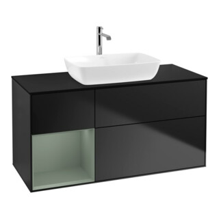 V&B Meuble sous lavabo Finion 120 cm, placage bois mat, tiroir huile avec laque, bleu avec laque