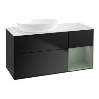 V&B Meuble sous lavabo Finion 120 cm, placage bois mat, tiroir huilé mat laqué bleu