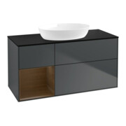 V&B Meuble sous lavabo Finion 120 cm, placage bois, noyer régulier, façade bleue avec laque