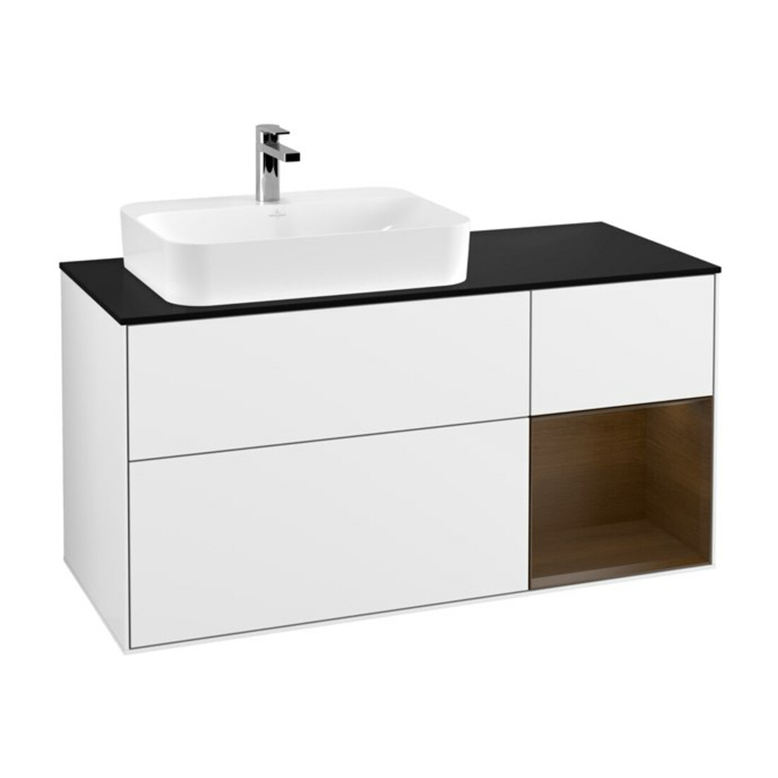 V&B Meuble sous-lavabo Finion 120 cm, placage bois, noyer rouge, blanc brillant