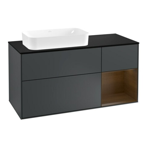 V&B Meuble sous lavabo Finion 120 cm, placage bois, noyer rouge, mat bois laqué